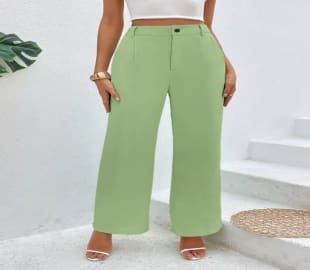Mom Fit-Pista Flat Front Trousers (Colour-Green)